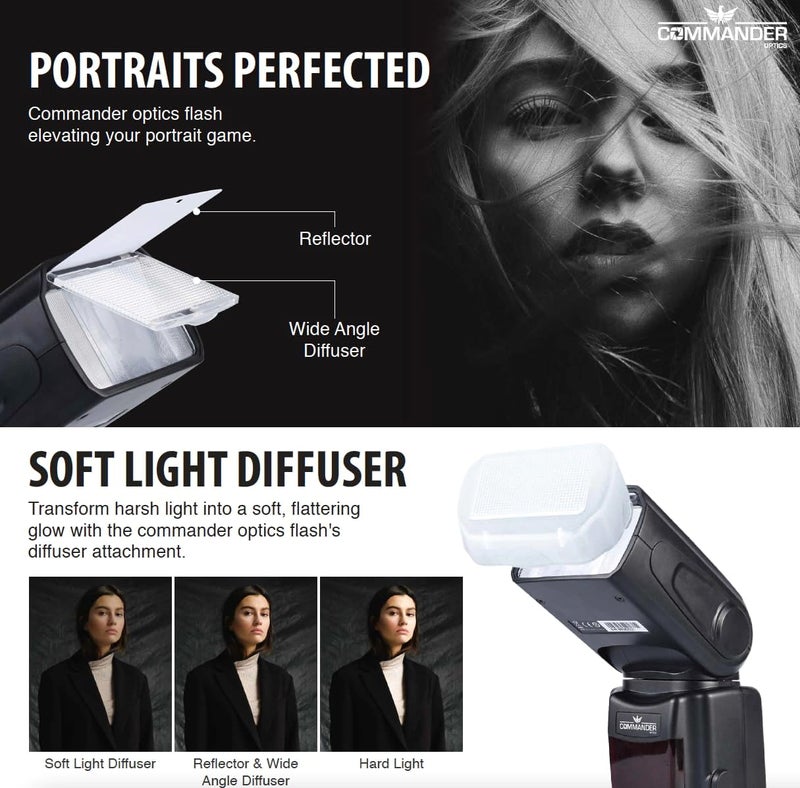 COMMANDER OPTICS E-TTL Flash Speedlite Bounce/Swivel LED Backlit with 4 Rechargeable AA Batteries for Canon Rebel T7, SL3, 4000D, 850D, 80D, 90D, R, RP, R5, R6, R8, 6D Mark II, 5D Mark IV & More - Image 5